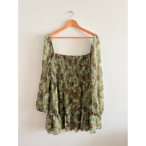 Aritzia Wilfred Tempest Mini Dress Smocked Chiffon Succulent Green Size 2XL - Picture 3 of 6